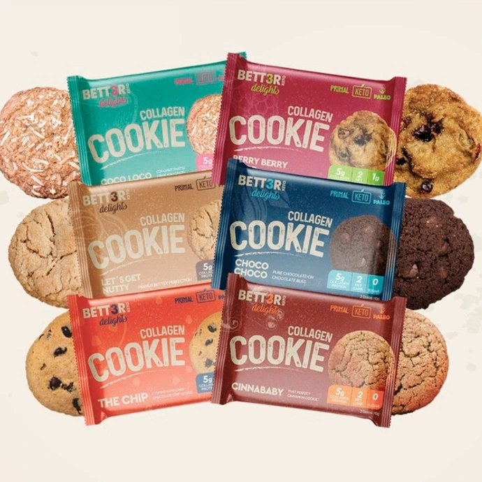 Assorted custom-printed cookie packages representing multiple product designs