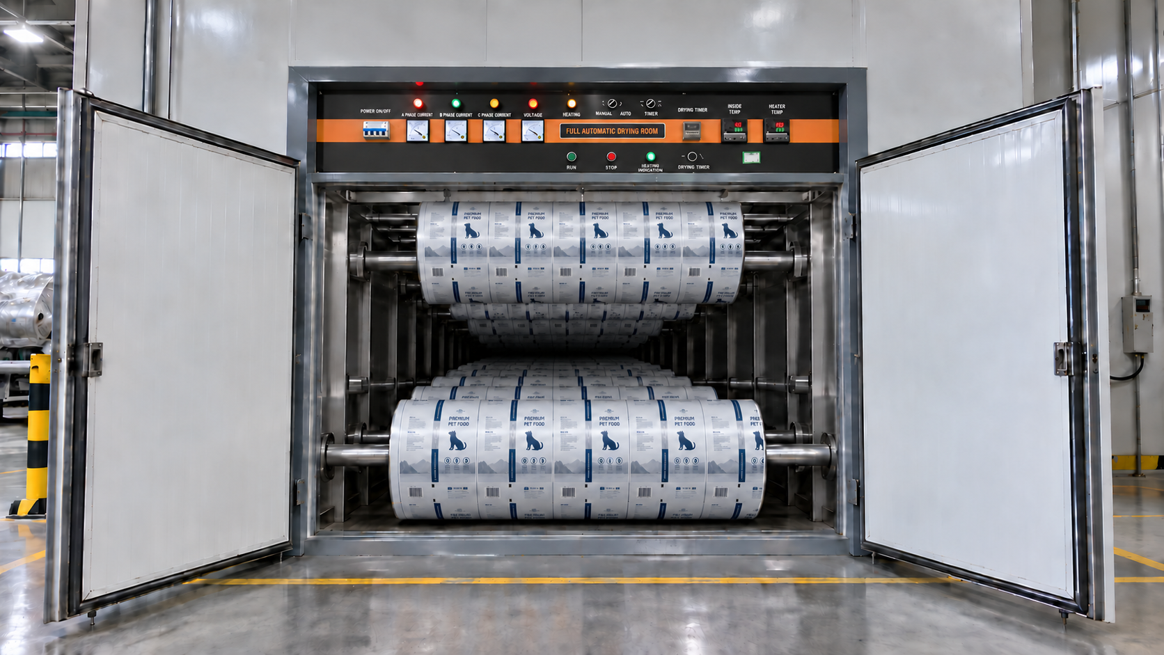 Film rolls stored inside a curing chamber