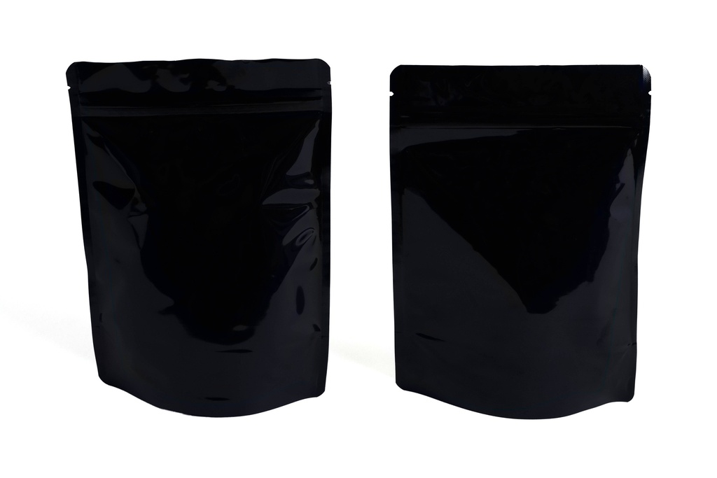 5.5" x 8" x 3.15" Black Stand-Up Pouch with Zipper – Pack of 100 – front and back