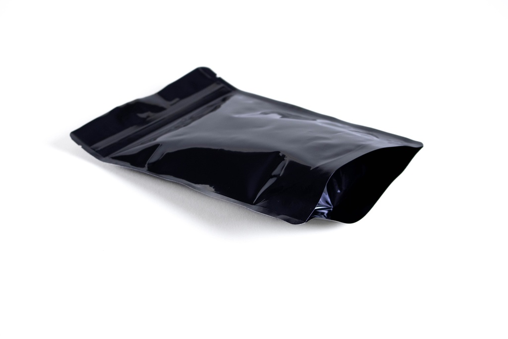 5.5" x 8" x 3.15" Black Stand-Up Pouch with Zipper – Pack of 100 – flat