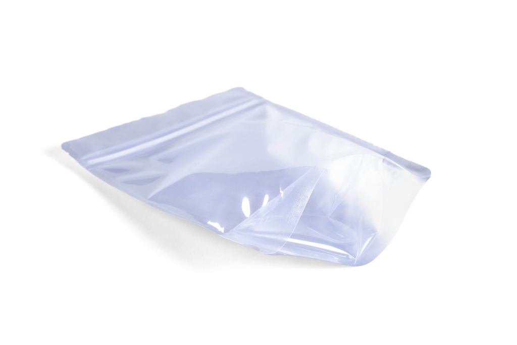 5.4" x 8" x 3" Clear/Silver Stand-Up Pouch with Zipper – Pack of 100 – flat
