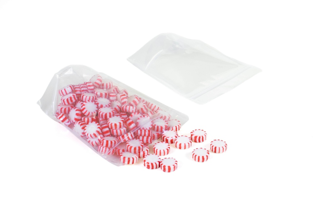 6.7" x 7" x 3.54" Clear Stand-Up Pouch with Zipper – Pack of 50 – filled example