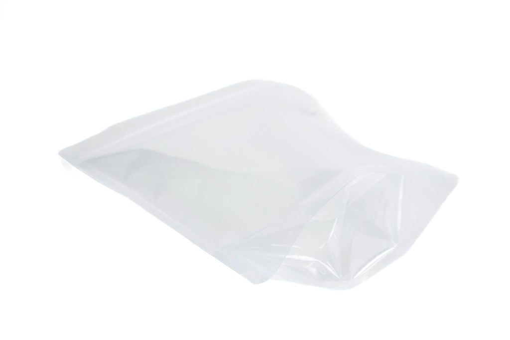 6.7" x 9.5" x 3.54" Clear Stand-Up Pouch with Zipper – Pack of 50 – flat