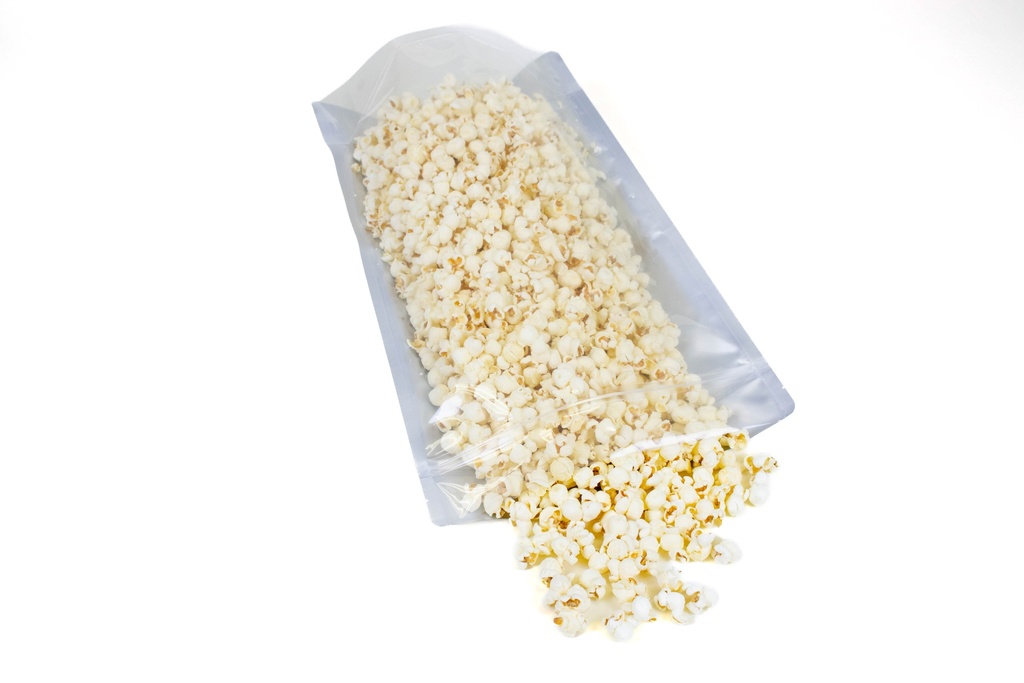 11.38" x 19" x 5.16" Clear/Silver Stand-Up Mylar Pouch with Zipper – Pack of 50 – filled example