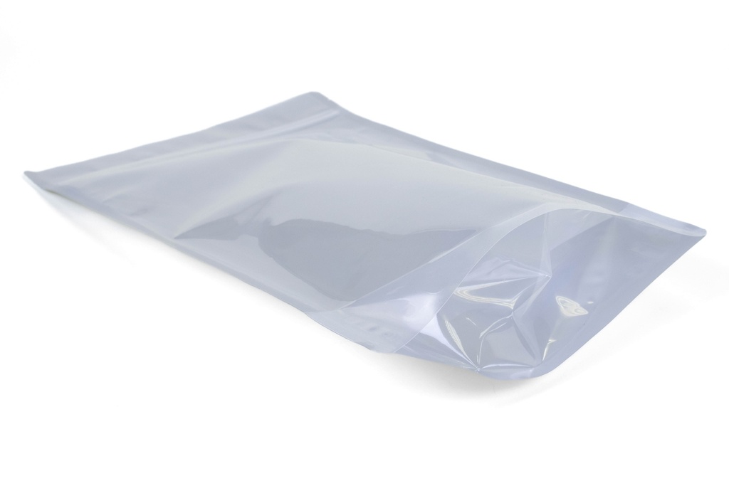 11.38" x 19" x 5.16" Clear/Silver Stand-Up Mylar Pouch with Zipper – Pack of 50 – flat