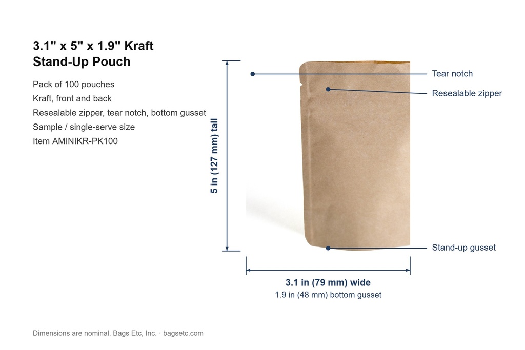 Pack of 100 – dimensions